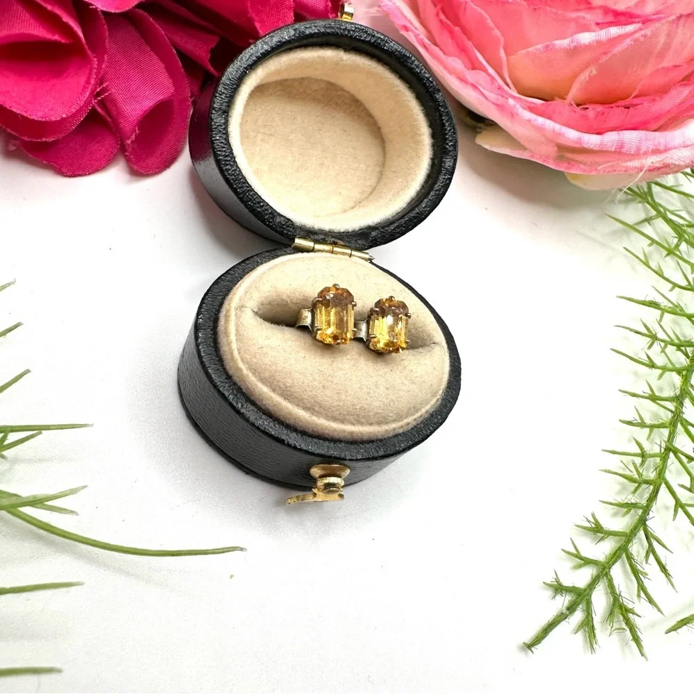 VINTAGE⚜️Citrine Crystal Sterling Silver Stud Earrings
